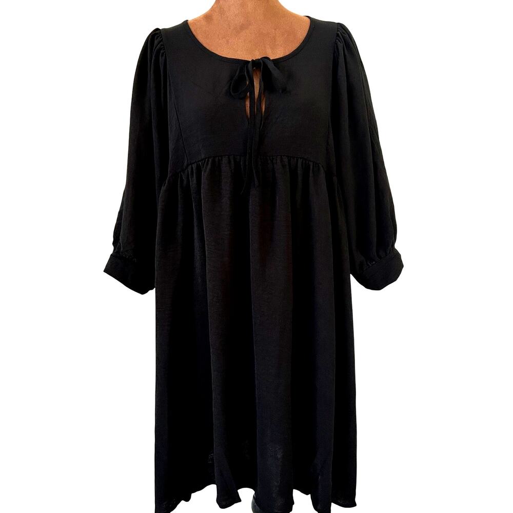 Women's Black Flowy Dress Sz. XL Cottagecore Goth Lagenlook Relaxed Peasant